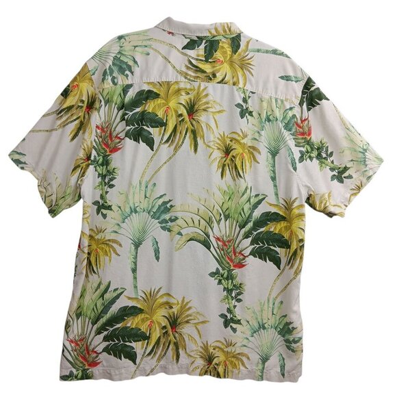 TOMMY BAHAMA Men's Hawaiian Shirt Cream Size XL Silk Tropical Palms Floral - Picture 2 of 5